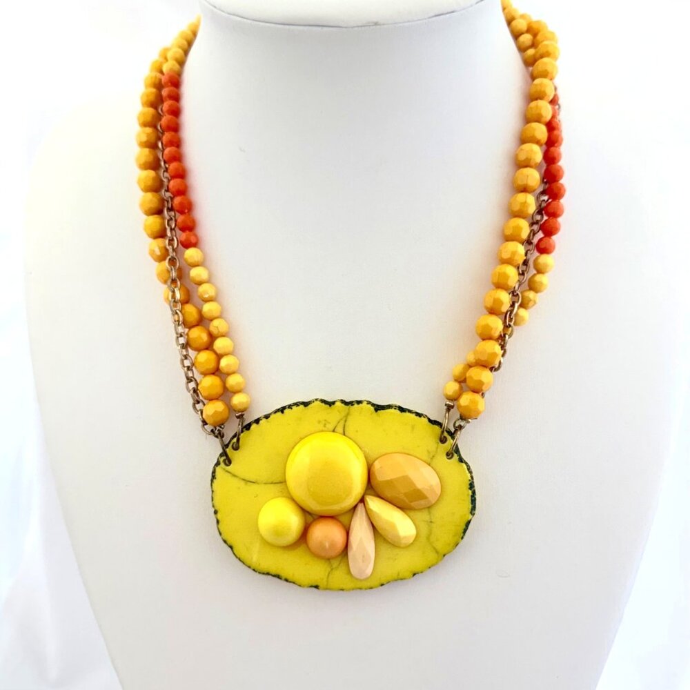 Vintage You and I Brand Multi-Strand Yellow & Orange Acrylic Statement Necklace